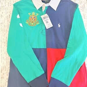 Polo by Ralph Lauren Colorblock Rugby Shirt in Teal, Navy & Red